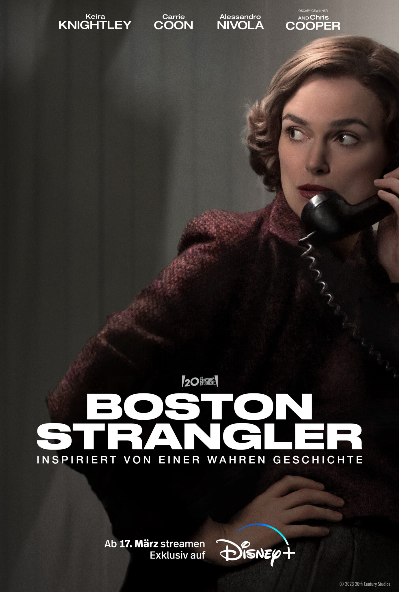 Das Poster zu Boston Strangler zeigt Hauptdarstellerin Keira Knightley und den Titel.