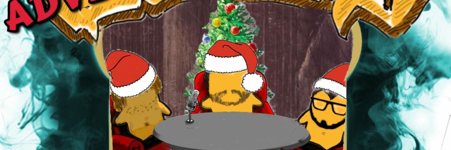Zu sehen ist das Filmtoast-Logo. Oberhalb steht Adventsfrühstück, wobei Advent in roter Schrift geschrieben stehen, während Frühstück in brauner Farbe da steht. Innerhalb der Toastform sind unsere drei Weihnachtstoasts Patrick, Chrischi und Simon beim 2. Adventsfrühstück 2021 Podcast zu sehen. Die drei sind auf dem Bild als Toastbrote mit Weihnachtsmützen dargestellt, die auf drei roten Sesseln an einem grauen Tisch vor einem bunt geschmückten Weihnachtsbaum sitzen.