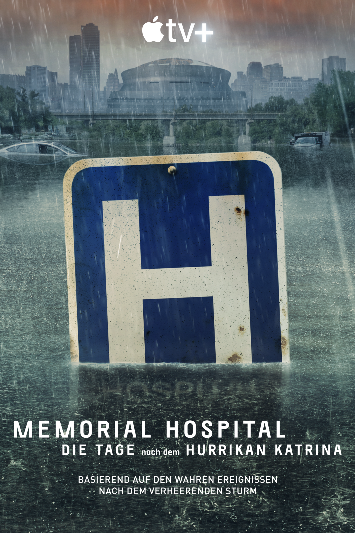 Das Poster zu Memorial Hospital zeigt ein Schild, das schon halb in den Fluten untergegangen ist.