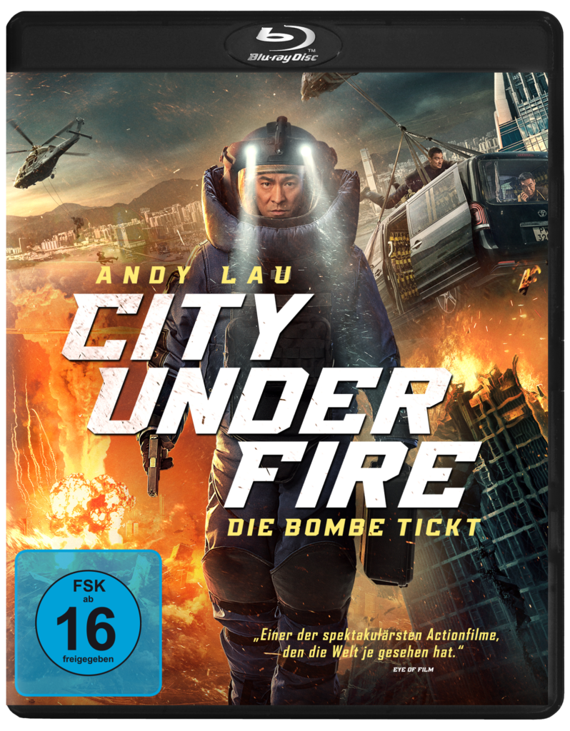 Andy Lau schlendert hinter dem Titel gut gepanzert auf seine nächste Aufgabe zu, während hinter ihm die Stadt in Flammen aufgeht - City under Fire - Die Bombe tickt.