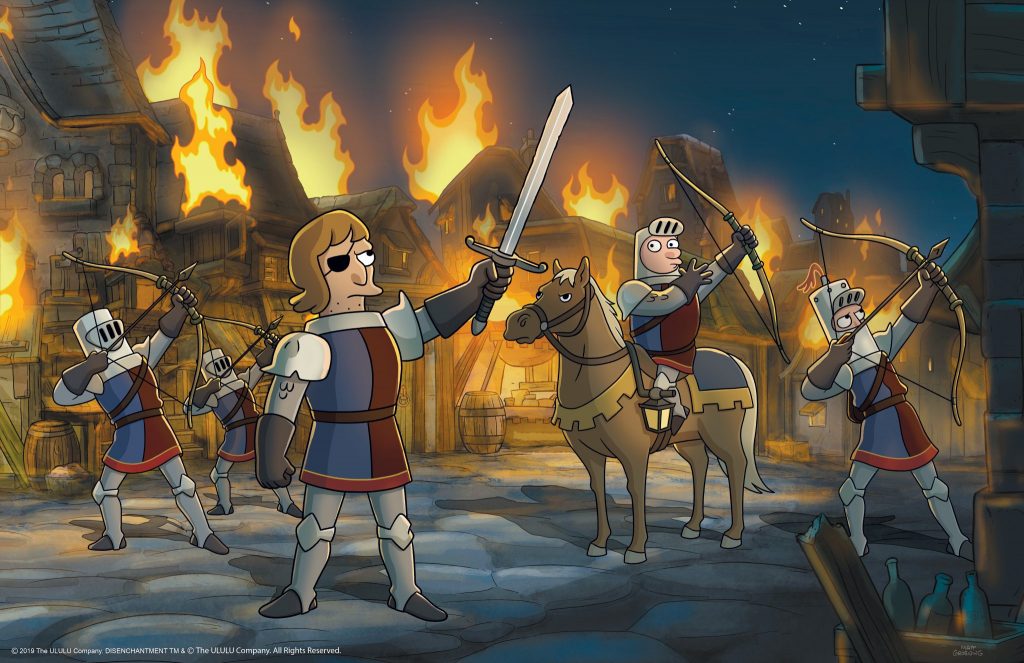 Dreamland steht in Flammen und es ist an den trotteligen Rittern in Disenchantment Staffel 2, es zu retten. © Netflix
