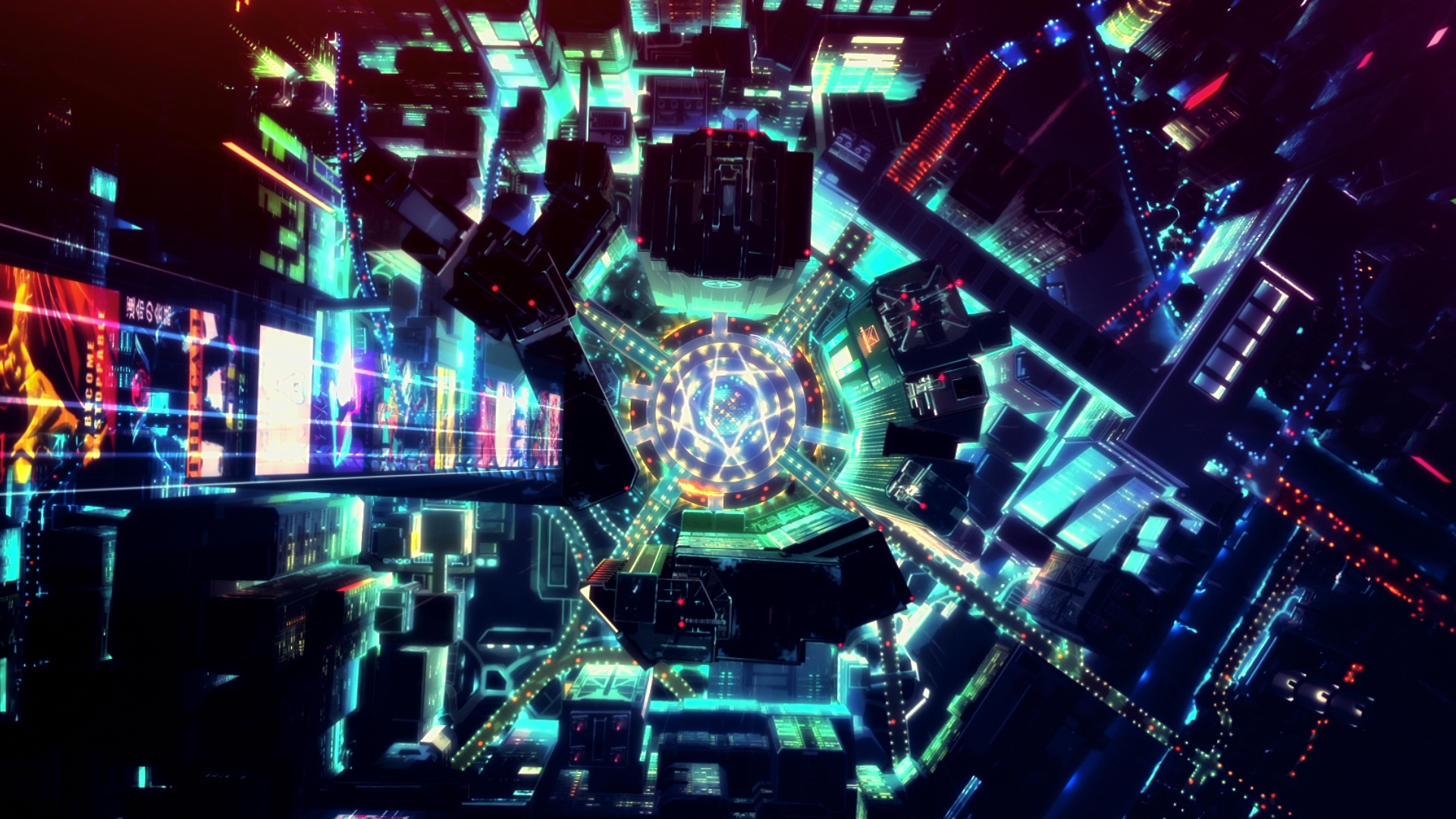 Eine beeindruckende Draufsicht auf Night City mit all seinen dunklen Gassen, Neon-Tafeln und Wolkenkratzern - Cyberpunk: Edgerunners