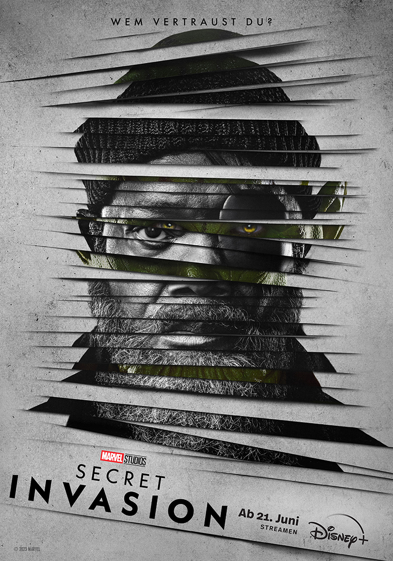 Das Poster zeigt in schwarzweiß Nick Fury gespielt von Samuel L. Jackson.