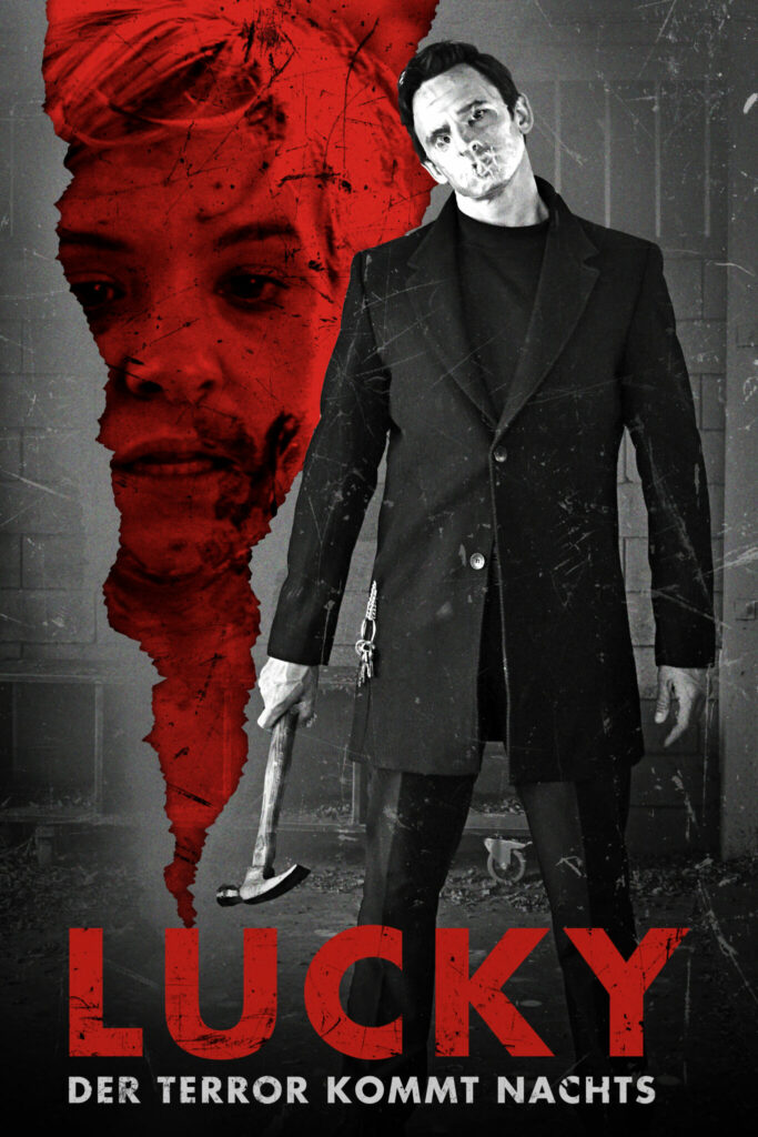 Poster von Lucky mit maskiertem Killer und Hauptdarstellerin Brea Grant