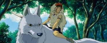 Prinzessin Mononoke reitet auf einem Wolf im gleichnamigen Animefilm.