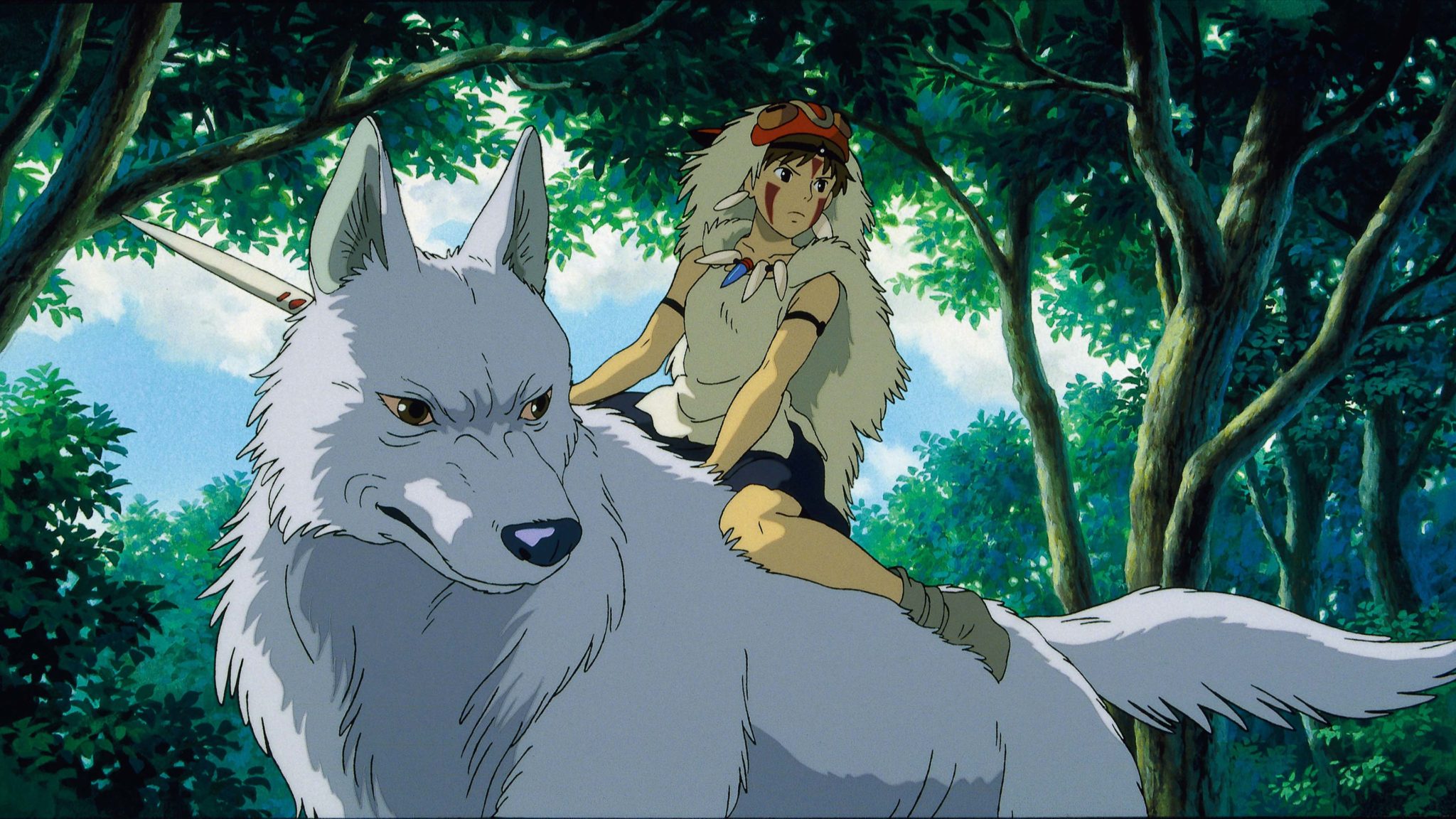 Prinzessin Mononoke reitet auf einem Wolf im gleichnamigen Animefilm.
