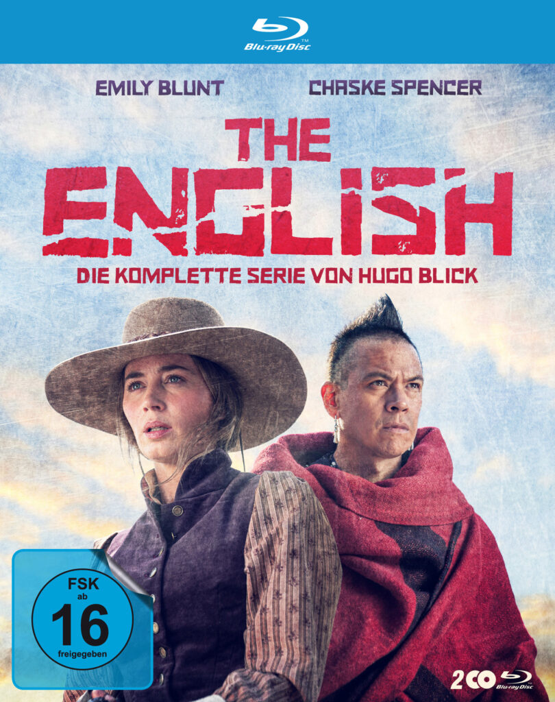 Das Cover der Blu-ray von The English zeigt Emily Blunt als Lady Cornelia Locke und Chaske Spencer als Pawnee Eli Whipp.