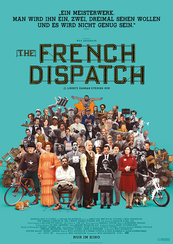 Das Kinoposter zu THE FRENCH DISPATCH versammelt alle aufgetretenen Darsteller und Stars.