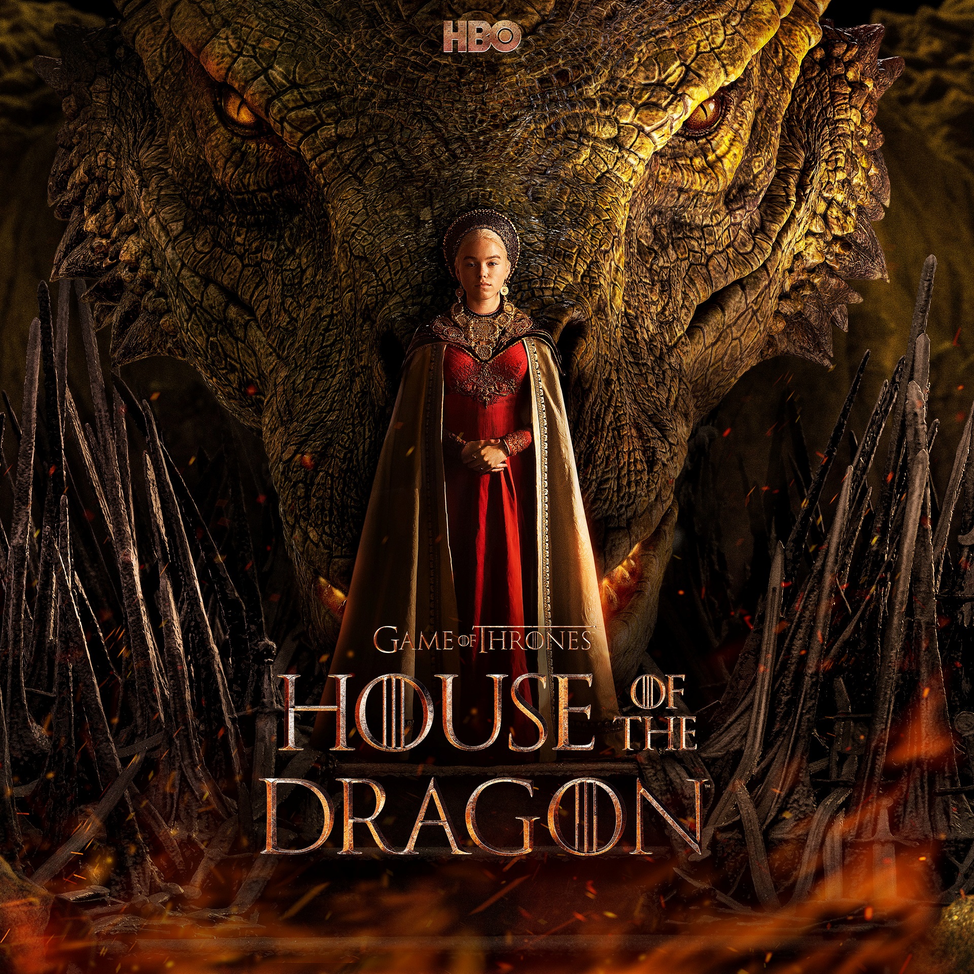 Das Poster der Serie zeigt die Prinzessin in rotem Kleid vor einem großen Drachenkopf