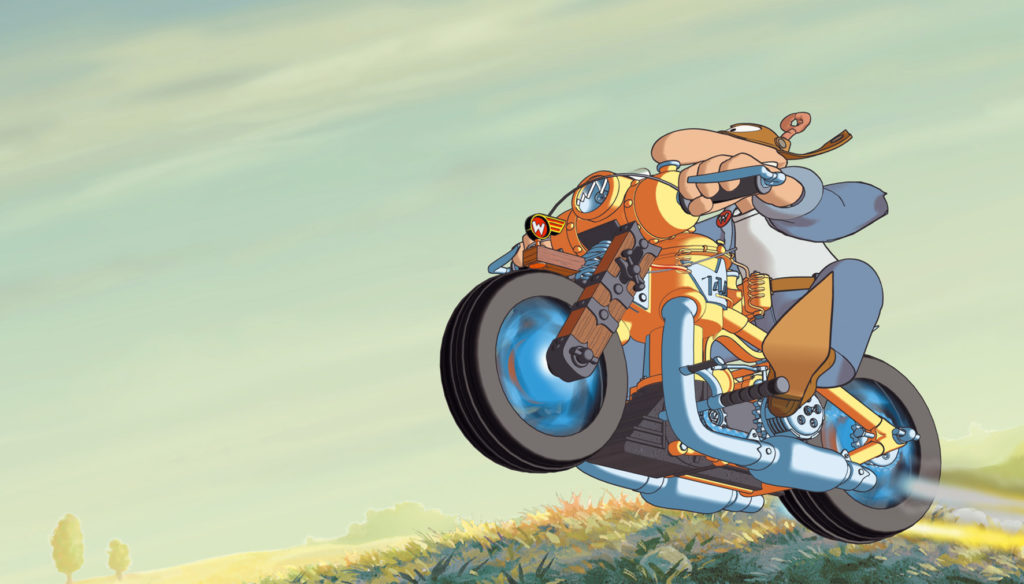 Werner fährt auf seinem Motorrad über eine Wiese, Werner - Volles Rooäää!!!